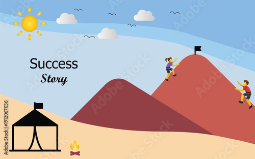 success story motivational graphic mountain climb illustration