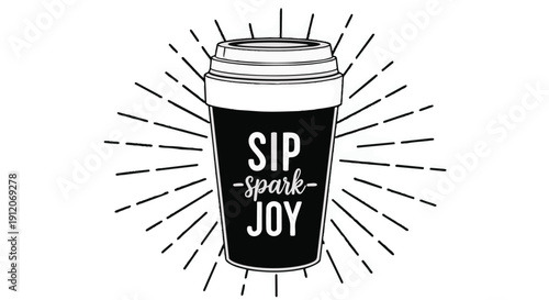 Black coffee cup with sip spark joy text