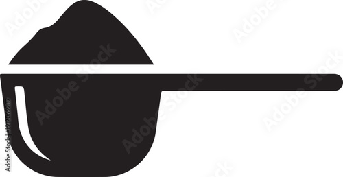 Black silhouette of a scoop filled with powder on white background