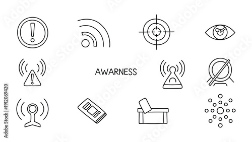 Digital Awareness Icons: A collection of concise icons depicting digital awareness concepts, ready for use in any project. 