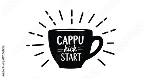 Black coffee cup with cappu kick start text