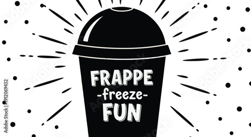 Black silhouette of a frappe cup with fun text