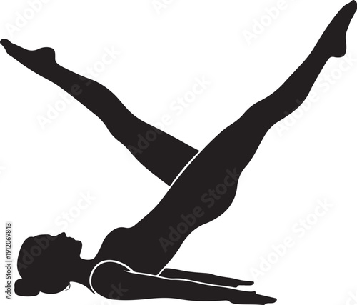 Black silhouette of a woman performing a Pilates exercise fitness