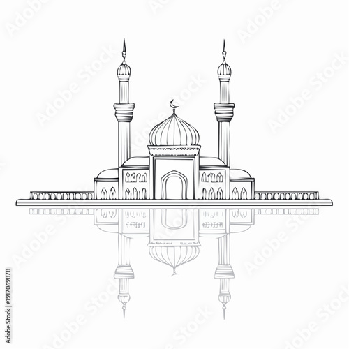 Mosque architecture with domes and minarets illustration.