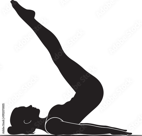 Black silhouette of a woman performing a yoga pose on a white background exercise fitness des