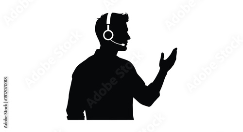 Silhouette of a customer service representative with a headset speaking