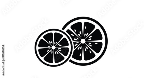 Black and white illustration of two sliced citrus fruits likely lemons or limes