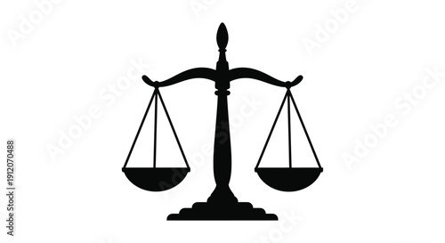 A simple black silhouette of traditional balance scales representing justice