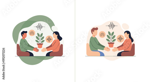 Couple engaged in a therapy session, symbolizing communication, growth, and building a healthy relationship with professional guidance.