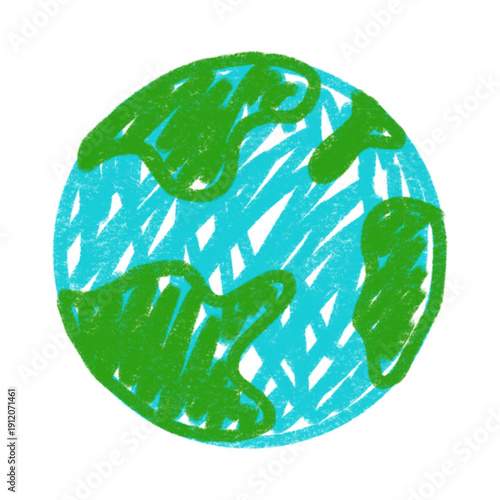 Hand drawn earth globe illustration in crayon style