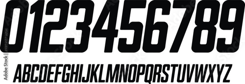 Classic Black Italic Sports Vector Font Collection Featuring Bold Slanted Alphabet and Numbers for Modern Athletic Jersey and Varsity Team Apparel