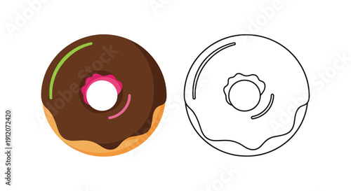 Two donuts one colored one outlined for coloring or design