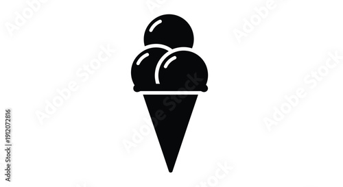 Simple black and white illustration of two scoops of ice cream in a cone