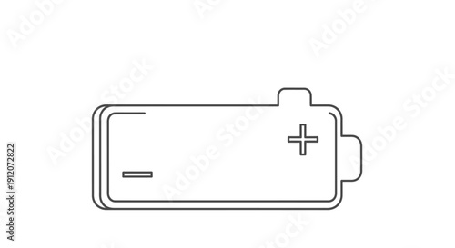 Line drawing of a rectangular battery with positive and negative terminals