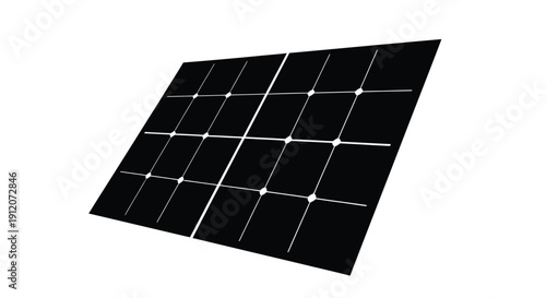 A single black solar panel angled against a stark white background