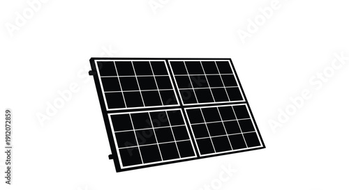 A black solar panel with a grid of cells angled against a white background