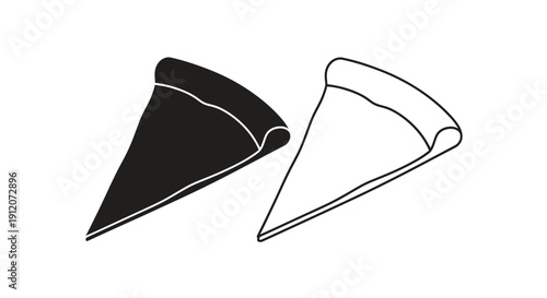 Two pizza slices depicted in a minimalist black and white style