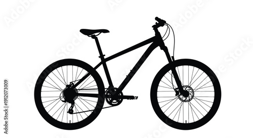 A black silhouette of a mountain bike against a white background