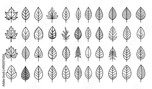 Thin line green leaf icon set for eco bio vegan natural labels