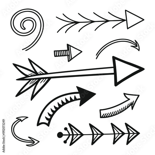  hand-drawn black ink arrows and directional pointers