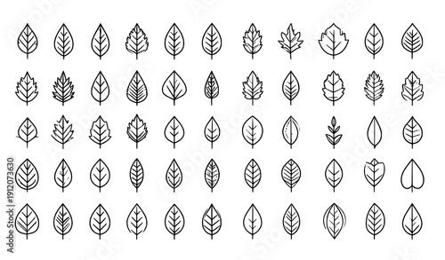 Thin line green leaf icon set for eco bio vegan natural labels
