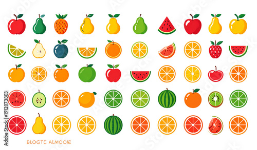 Healthy fruit silhouette vector icon collection apple pear watermelon orange