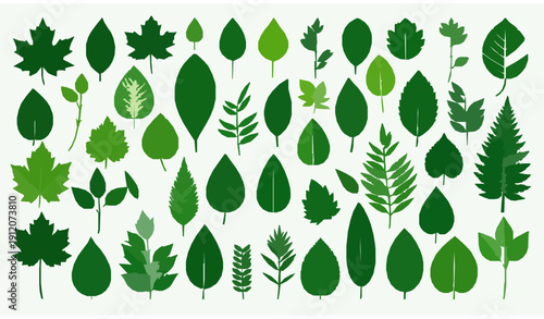 Green leaf silhouette vector icons for eco vegan bio labels