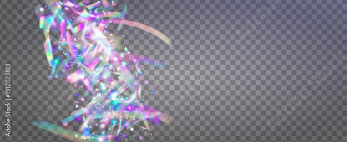 Hologram Tinsel For Carnival. Rainbow Party Background With Prism And Kaleidoscope Effects. Abstract 3d Vector With Holographic Texture And Gradient Shine. Pink And Purple Hologram Tinsel
