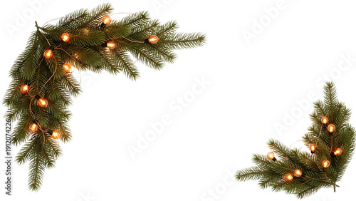 Decorative pine branch corner piece with lights