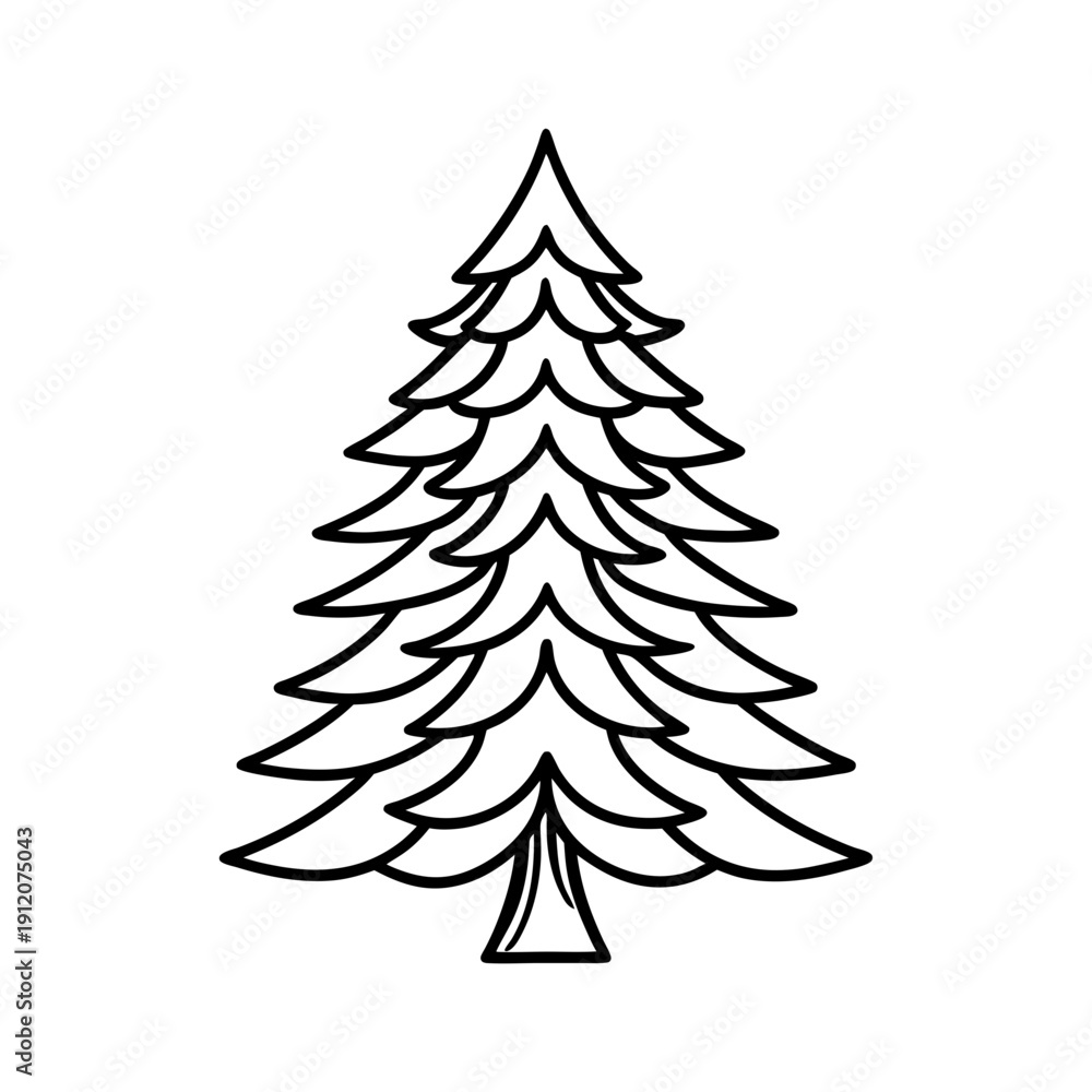 Fototapeta premium pine tree nature lineart illustration on white background