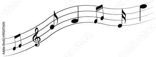 Wavy Musical Staff with Notes and Treble Clef