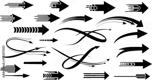 Collection of black arrows and pointers on white background
