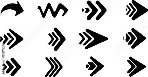 Collection of black arrow icons in various styles and directions