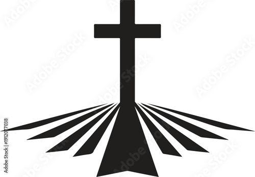 Christian Cross with Light Rays Silhouette – Easter Religious Faith Symbol Vector