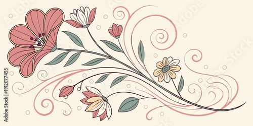 Delicate floral arrangement with intertwined vines and elegant swirls