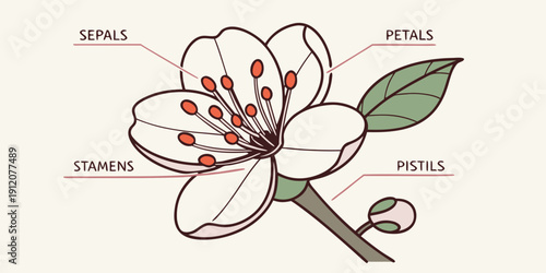 Diagram of a flowering plant with labeled parts and their functions