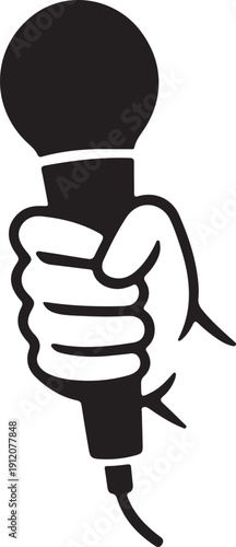 Hand Holding Microphone Illustration Podcast and Live Music Performance Vector Clipart