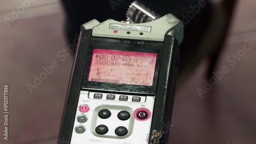 Portable Audio Recorder Recording Sound, Close Up, Live Event Context - 4K