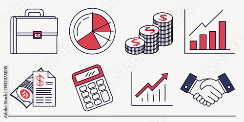 Icons representing various aspects of business and finance management