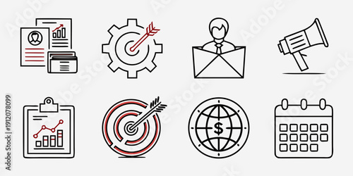 Icons representing various aspects of project management and communication