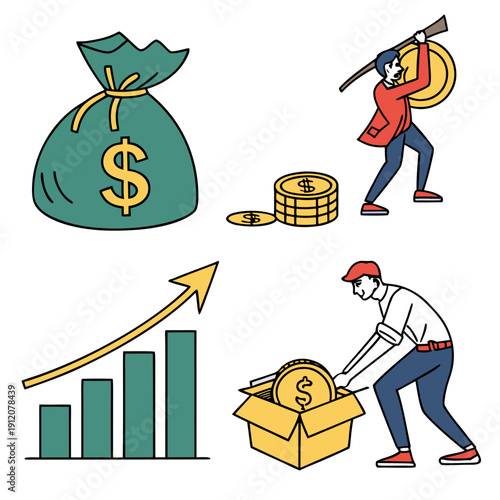Illustration of people managing money and business growth