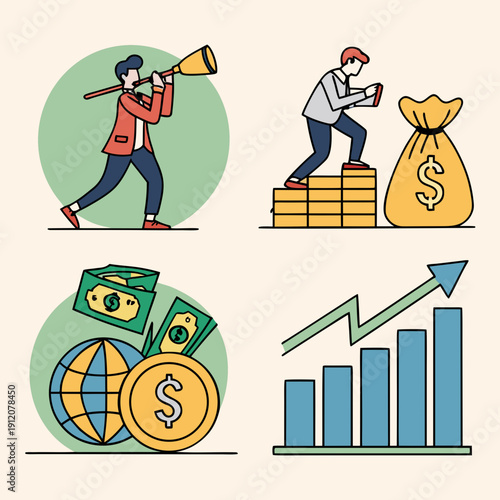Illustration of various financial and investment concepts