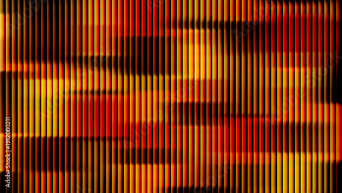 Intense red and yellow vertical stripe pattern with dark zigzag rhythm, bold abstract digital texture for edgy backgrounds, technology themes, and dramatic stock visuals