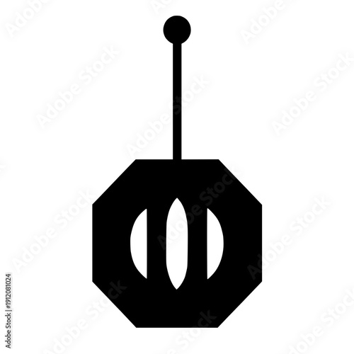 A sleek black icon featuring an abstract design with a vertical extension resembling a stylized antenna