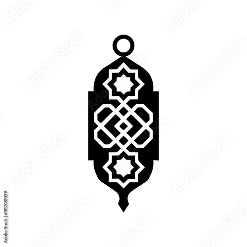 Intricate black and white geometric islamic inspired pendant design with loop