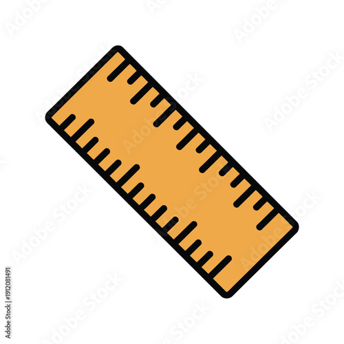 Simple orange ruler with black measurement markings, angled on a white background, representing tools for geometry and education.