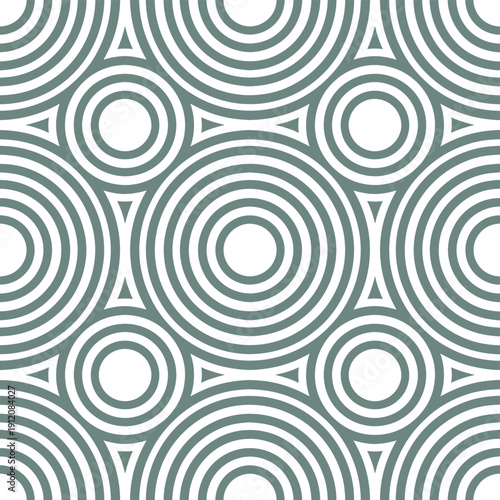 Seamless concentric circle geometric retro pattern in green tones, abstract modern background for wallpaper, textile, packaging, branding, posters, and mid century design projects