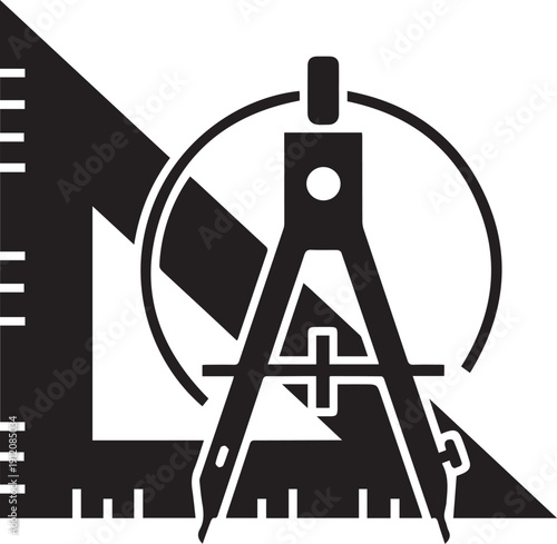 Engineering tools silhouette logo with compass ruler and protractor