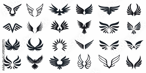 Collection of stylized black wing and bird like symbol designs