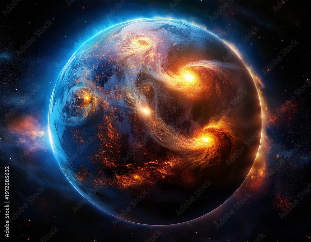 Obraz premium a vivid depiction of planetary birth glowing gases and drifting dust spiraling around a forming world in hyper real cosmic detail